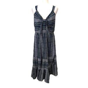Gibson Latimer Women's Maxi Dress Navy Striped Sleeveless Size XL Ruffle Skirt